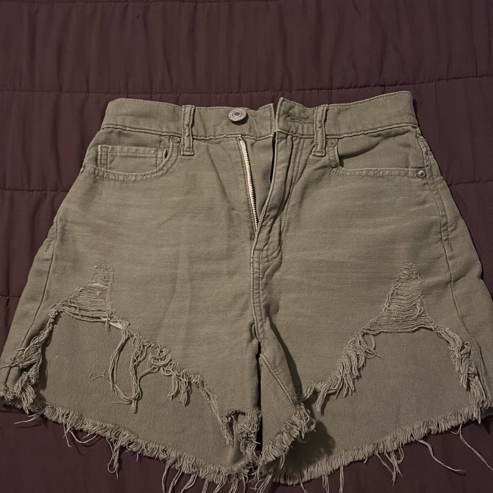 American Eagle Outfitters Green Jean Shorts Distressed High-Waisted